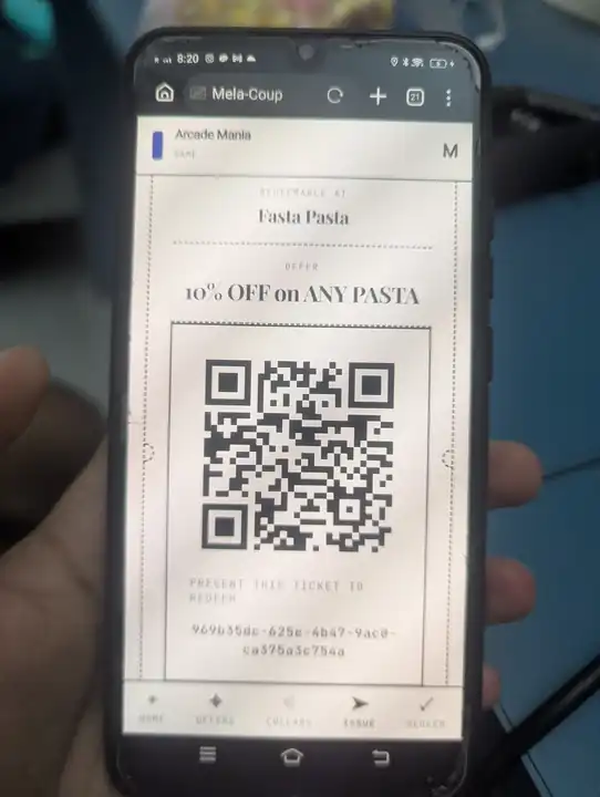 The coupon QR code generated by the app for our stall.